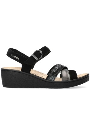 Mobils by Mephisto Pietra Women Sandal Suede - Black - WIDE FIT