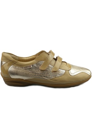 Mephisto PARNEL beige and metallic silver combi leather sneaker for ladies with velcro closure