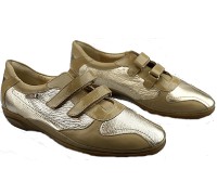 Mephisto PARNEL beige and metallic silver combi leather sneaker for ladies with velcro closure